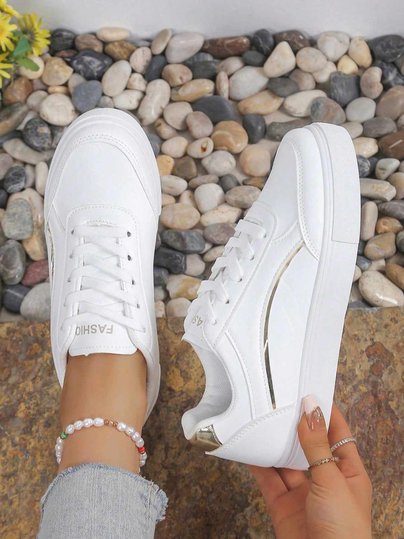 Women White Casual Sneakers, L - White Sneaker Care Kit review and price